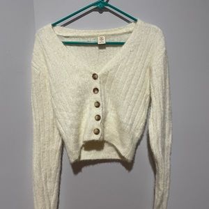 Urban Outfitters White Fuzzy Cropped Sweater